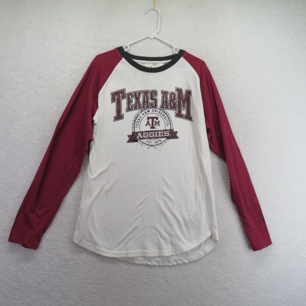 Texas A&M Aggies T Shirt Size Large‎  College Long Sleeve Raglan Red White